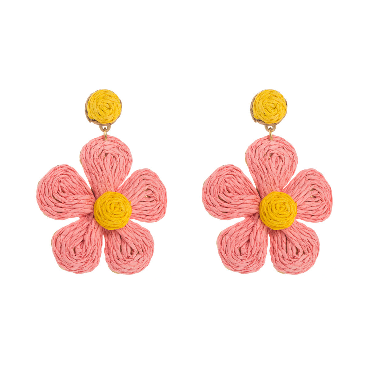 Wholesale Colorful Raffia Braided Flower Earrings
